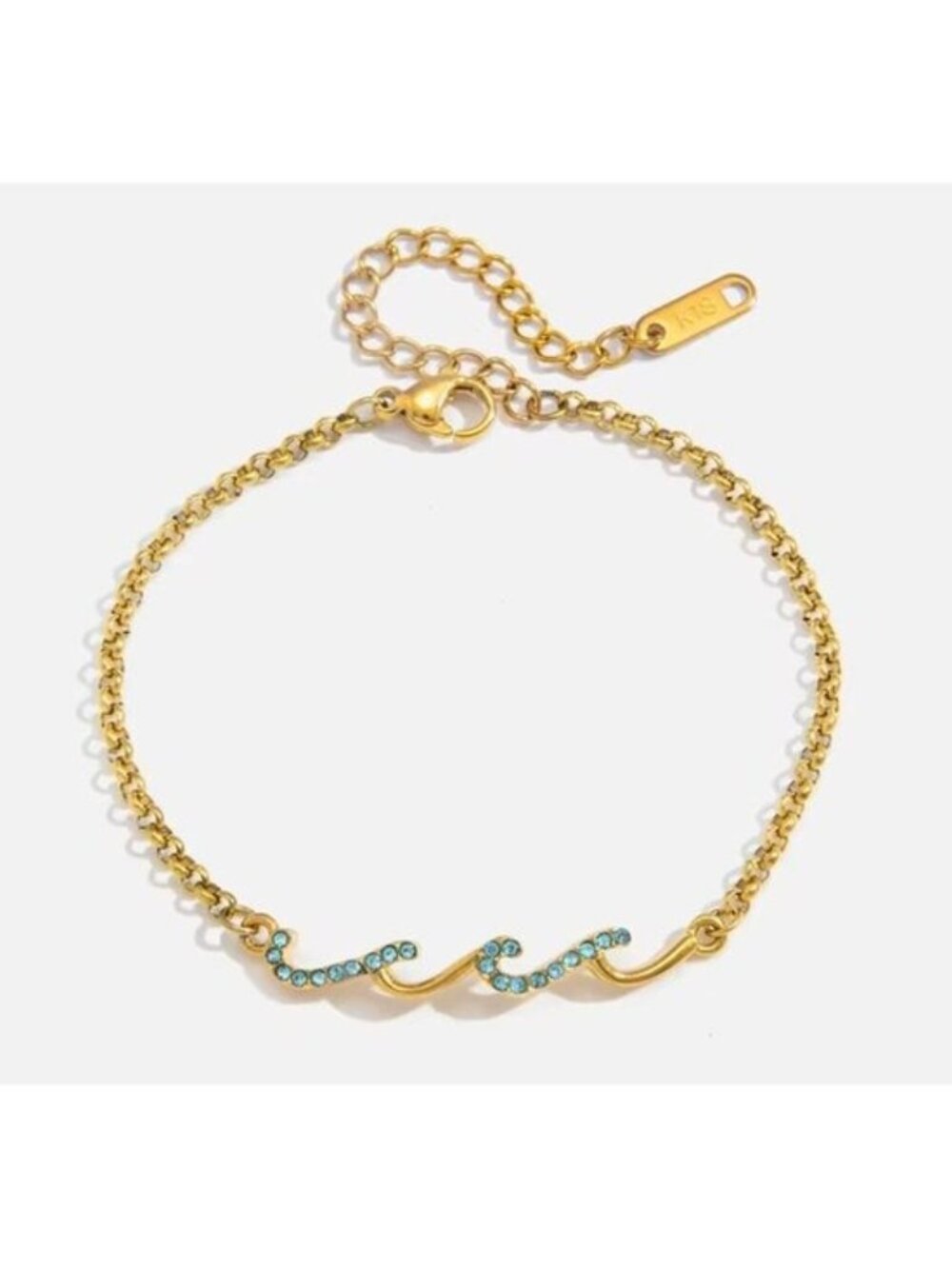 Pretty Wave Waterproof Gold Wave Bracelet Blue CZ Ocean Jewelry Adjustable